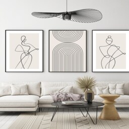 Abstract Woman Line Art Print Set Beige Rainbow Arch Trio - thumbnail 3