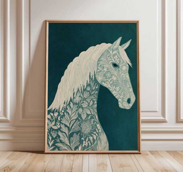 Floral Horse Poster - Elegant Botanical Illustration Wall Art Print, Nature Inspired Animal Artwork For Living Room Decor - image 1