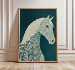 Floral Horse Poster - Elegant Botanical Illustration Wall Art Print, Nature Inspired Animal Artwork For Living Room Decor - thumbnail 1