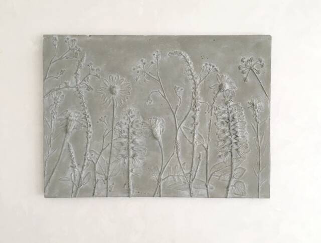Tile Wild Flowers Mix Cast Concrete. Botanical Decorative Unique Plaster Wall Art Frame Wood Impression Pressed Flowers Eco Friendly - image 1