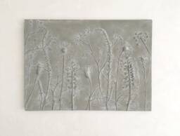 Tile Wild Flowers Mix Cast Concrete. Botanical Decorative Unique Plaster Wall Art Frame Wood Impression Pressed Flowers Eco Friendly