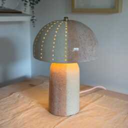 Pink Ceramic Mushroom Lamp, Mid-Century Modern Bedside Light