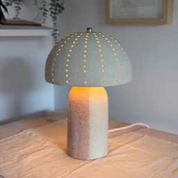 Pink Ceramic Mushroom Lamp, Mid-Century Modern Bedside Light - thumbnail 3