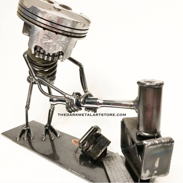 Upcycled Metal Customer Service Sculpture Handmade Desk Art - image 1