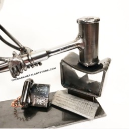 Upcycled Metal Customer Service Sculpture Handmade Desk Art - thumbnail 3