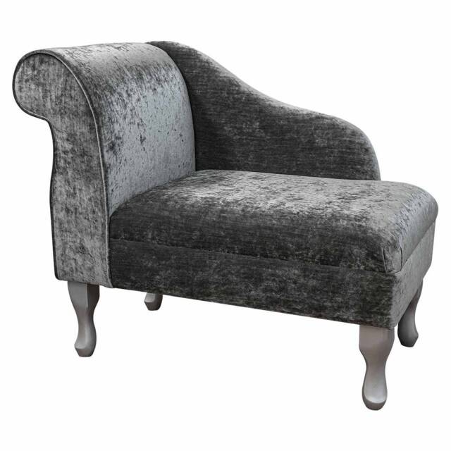 Handmade Compact Chaise Longue Spruce Grey Crushed Velvet, Queen Anne Legs - image 1
