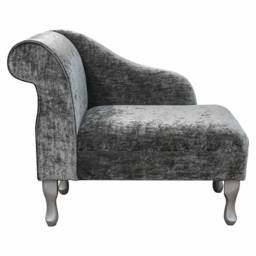 Handmade Compact Chaise Longue Spruce Grey Crushed Velvet, Queen Anne Legs - thumbnail 2