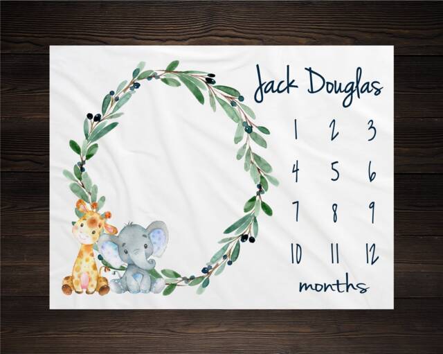 Safari Milestone Blanket Monthly Growth Tracker Soft Fleece Giraffe Elephant Baby Shower Gift Newborn Watch Me Grow Boy - image 1