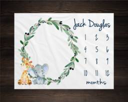Safari Milestone Blanket Monthly Growth Tracker Soft Fleece Giraffe Elephant Baby Shower Gift Newborn Watch Me Grow Boy - thumbnail 1