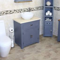 Bathroom Grey Painted Vanity Unit - With Cream Marble Top & Ceramic Basin Choice 502Gcmcbc - thumbnail 3