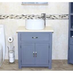 Bathroom Grey Painted Vanity Unit - With Cream Marble Top & Ceramic Basin Choice 502Gcmcbc