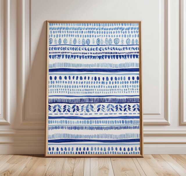 Greek Pattern Art Print, Blue Meander Wall Art, Hellenic Geometric Poster, Mediterranean Decor, Ancient Greece Inspired Print - image 1