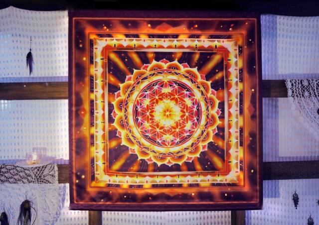 Flower Of Life Print Batik Wall Decor Mandala Hanging, Original Art Batik, Gift Idea For New Home, Psychedelic Spiritual Suntribe - image 1