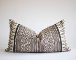 Embroidered Lumbar Pillow Cover Cream Black Tribal Design - thumbnail 1