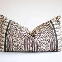 Embroidered Lumbar Pillow Cover Cream Black Tribal Design - thumbnail 2