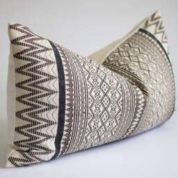 Embroidered Lumbar Pillow Cover Cream Black Tribal Design - thumbnail 3