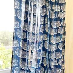Indigo Elephant Hand Block Print Curtain Boho Cotton Panel - Set Of Two - thumbnail 2