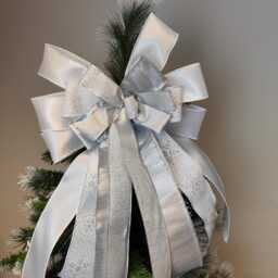 White Silver Christmas Tree Topper Bow Holiday Wreath Bows Lantern Gift Decoration - thumbnail 3