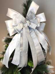 White Silver Christmas Tree Topper Bow Holiday Wreath Bows Lantern Gift Decoration - thumbnail 1
