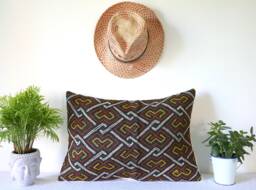 "African Kuba & Mudcloth Fabric Textile Handmade Natural Raffia Pillowcase Pillow Cover 15"" X 22" - thumbnail 1