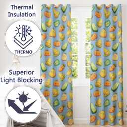 Cute Kawaii Vegetables Corn Carrot Pumpkin Sky Blue Background Seamless Pattern Readymade Eyelet Ring Top Thermal 100% Blackout Curtains - thumbnail 3