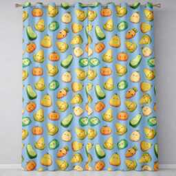 Cute Kawaii Vegetables Corn Carrot Pumpkin Sky Blue Background Seamless Pattern Readymade Eyelet Ring Top Thermal 100% Blackout Curtains - thumbnail 2
