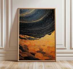 Black Gold Abstract Night Sky Art Print, Cosmic Galaxy Poster, Japanese Wave Wavy Lines, Kintsugi Aesthetic Decor - thumbnail 1