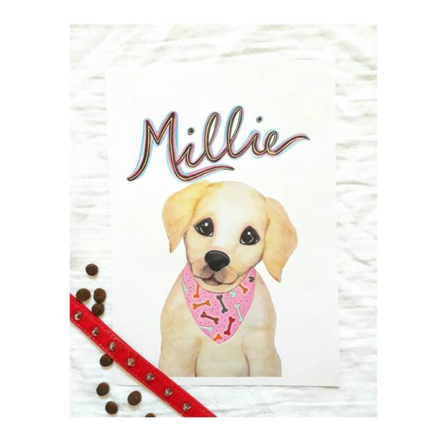 Custom Name Print Girl Puppy- Labrador Puppy - Yellow Lab Baby Nursery Decor- Girls Room Art - image 1