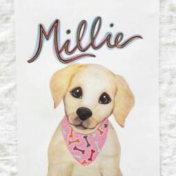 Custom Name Print Girl Puppy- Labrador Puppy - Yellow Lab Baby Nursery Decor- Girls Room Art - thumbnail 2