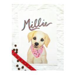 Custom Name Print Girl Puppy- Labrador Puppy - Yellow Lab Baby Nursery Decor- Girls Room Art - thumbnail 1