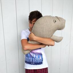 Manatee Pillow Linen Stuffed Animal Pillow Minimalist Nautical Decor - thumbnail 2