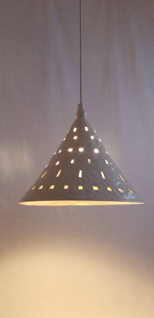 Pendant Light With Cut-Outs. Large Ceramic Chandelier For Kitchen Or Dining Room - image 1