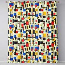 Minimal Abstract Grid Shapes Primary Colors Seamless Pattern Readymade Eyelet Ring Top Thermal 100% Blackout Curtains - thumbnail 2