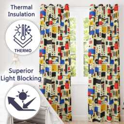 Minimal Abstract Grid Shapes Primary Colors Seamless Pattern Readymade Eyelet Ring Top Thermal 100% Blackout Curtains - thumbnail 3