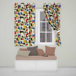 Minimal Abstract Grid Shapes Primary Colors Seamless Pattern Readymade Eyelet Ring Top Thermal 100% Blackout Curtains
