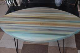 Oval Wood Coastal Coffee Table Sandy Cove Colours With Black Metal Hair Pin Or Tapered Legs/Us Customers Tariff Is Paid