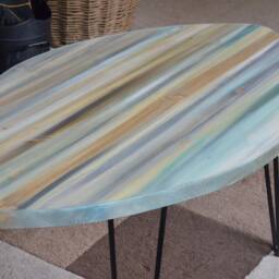 Oval Wood Coastal Coffee Table Sandy Cove Colours With Black Metal Hair Pin Or Tapered Legs/Us Customers Tariff Is Paid - thumbnail 2