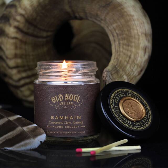 Samhain Soy Candle - Cinnamon Clove Nutmeg Scented Vegan Halloween Pagan Altar Decor, Witchcraft Ritual, Gothic Autumn Gift - image 1