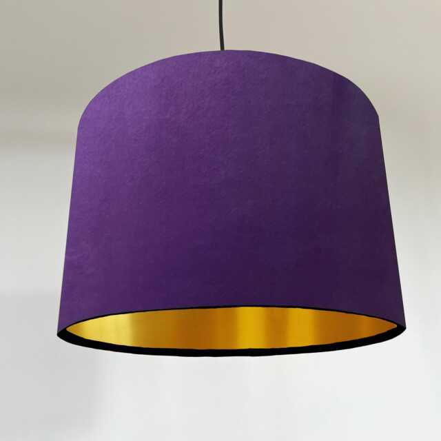 Purple Velvet Drum Lampshade/ Ceiling Shade With A Metallic Gold Lining, Bright Brushed Lining - image 1