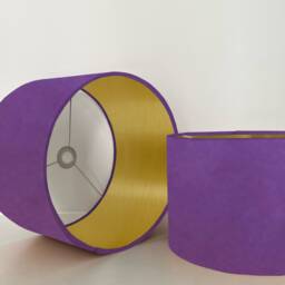 Purple Velvet Drum Lampshade/ Ceiling Shade With A Metallic Gold Lining, Bright Brushed Lining - thumbnail 2