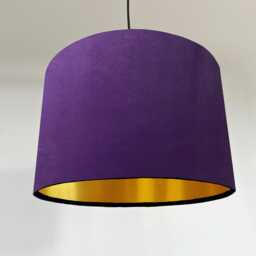 Purple Velvet Drum Lampshade/ Ceiling Shade With A Metallic Gold Lining, Bright Brushed Lining