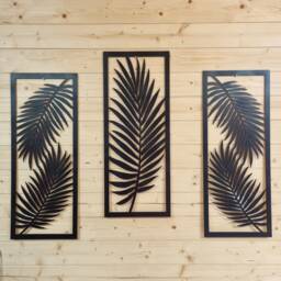 Palm Leaf Wall Art Plaque 3 Piece Set Black Home Decor Wooden Ornament Gift - thumbnail 2