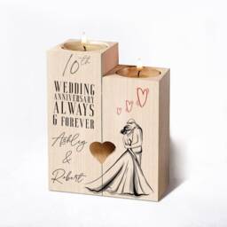 Personalised 10Th Anniversary Double Tea Light Candle Holder With Couple - thumbnail 2