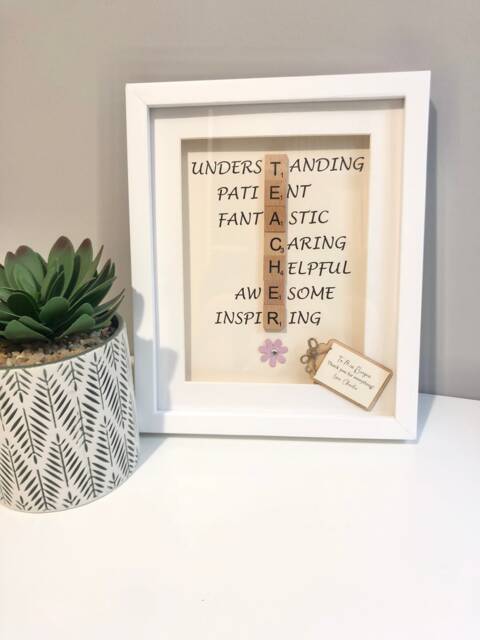 Personalised Teacher Thank You Scrabble Gift Frame. End Of School Year Gift. Home Decor. Photo Frame - image 1