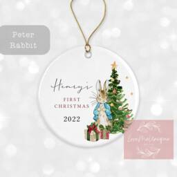 First Christmas Decoration - Personalised Tree Ornament Baby's Xmas Ceramic Bauble Keepsake Gift Peter Rabbit Flopsy - thumbnail 2