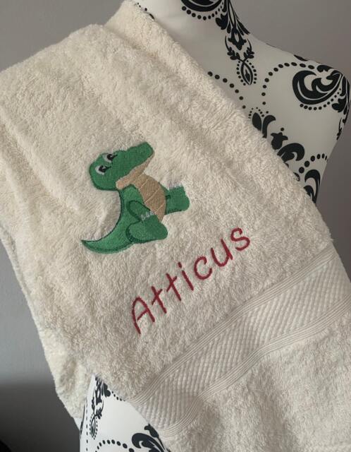 Crocodile Towel - Personalised Face Cloth/Hand Bath = Embroidered With & Text - image 1