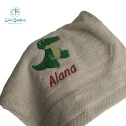 Crocodile Towel - Personalised Face Cloth/Hand Bath = Embroidered With & Text - thumbnail 2