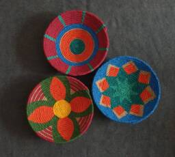 Boho Woven Wall Basket Set Colorful African Plate Decor - 20cm
