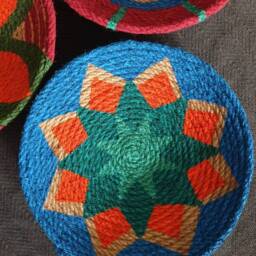 Boho Woven Wall Basket Set Colorful African Plate Decor - 20cm - thumbnail 2
