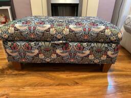 Hand Made Storage Footstool in William Morris Strawberry Thief Tapestry Fabric - thumbnail 1